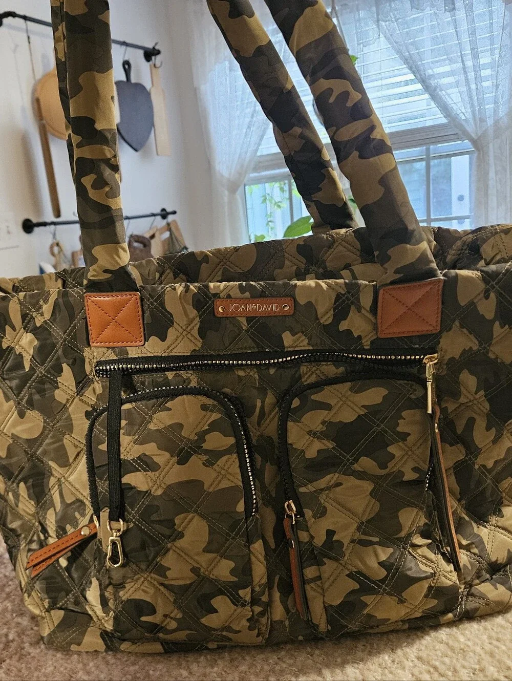 Joan & David Camo Quilted Duffel Bag - Green/Brown